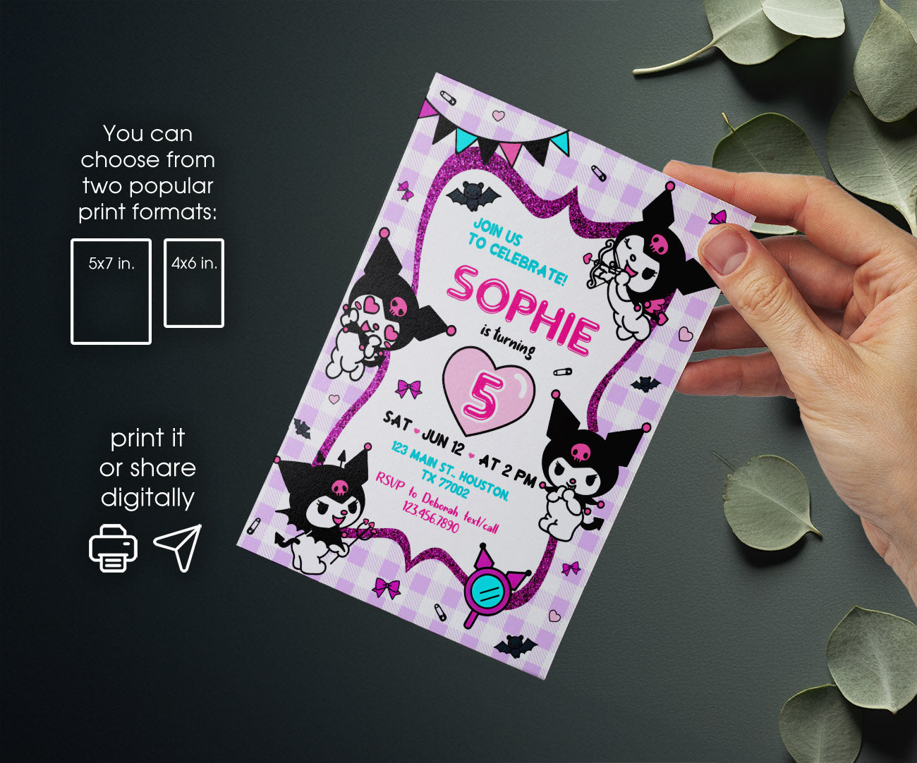 Kuromi Hello Kitty Sanrio customizable invitation template | Share or Print | AG209