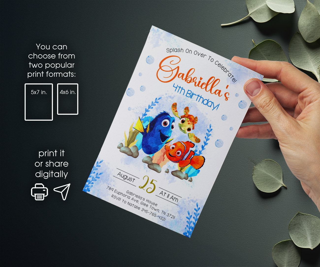 Finding Nemo customizable invitation template | Share or Print | DI061