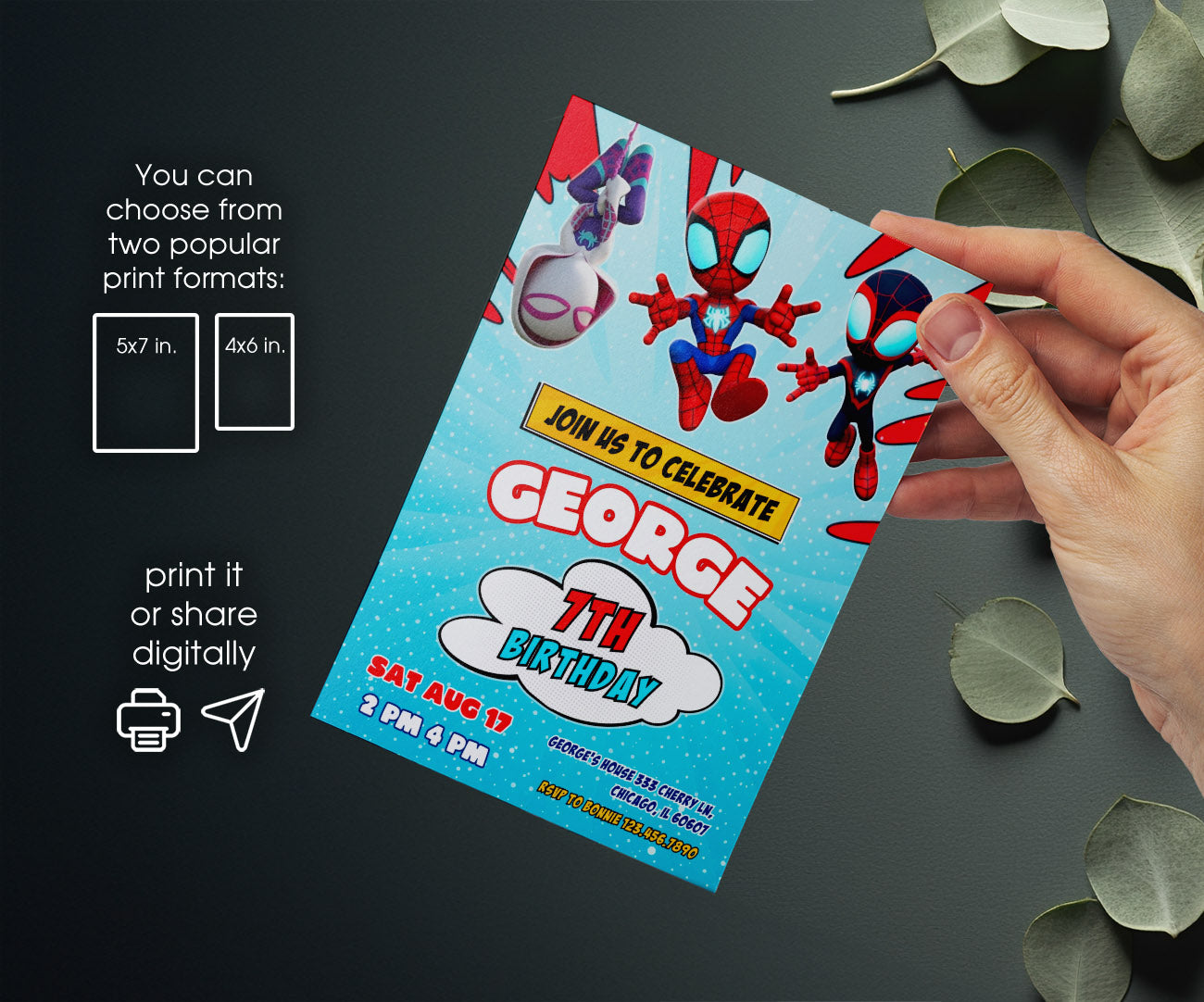 Spidey and His Amazing Friends customizable invitation template | Share or Print | boy | QV642