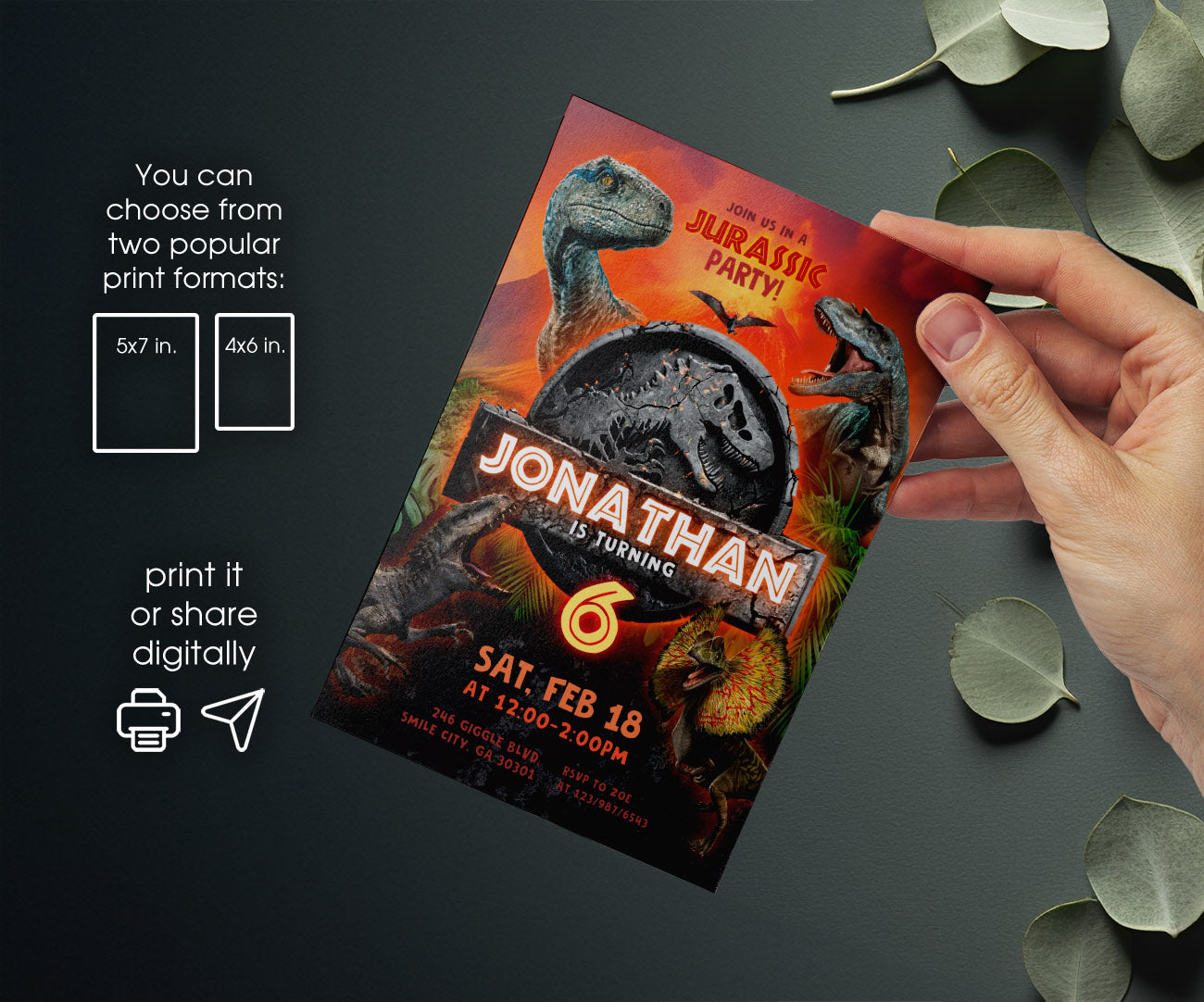 Jurassic World Dinosaur customizable invitation template | Share or Print | EM604