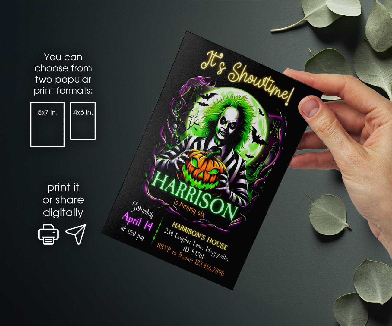 Beetlejuice Halloween customizable invitation template | Share or Print | QX873