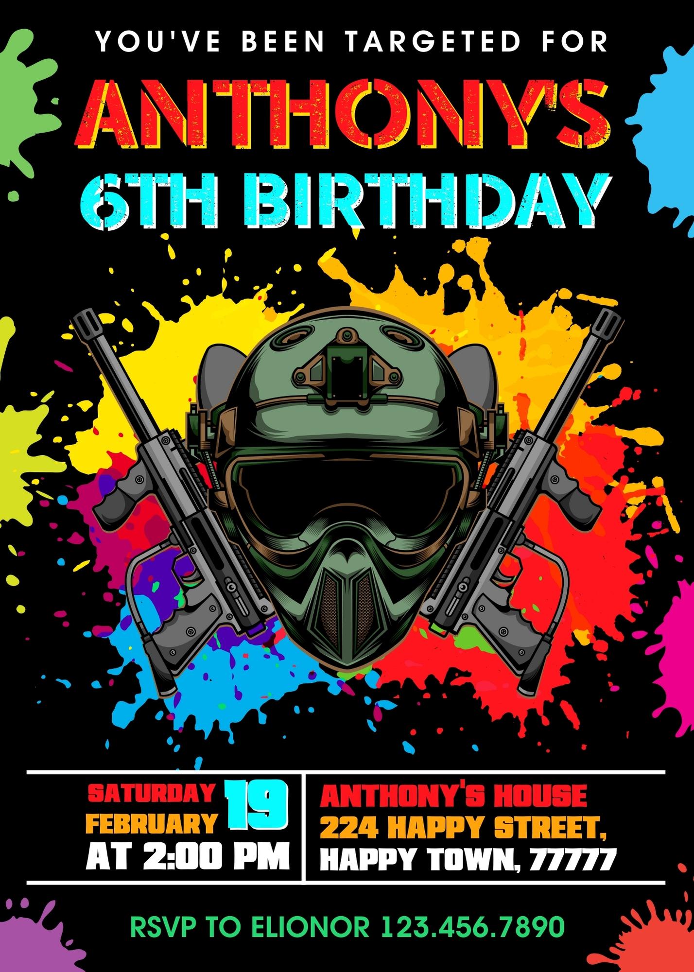 Paintball Airsoft battle customizable invitation template | Share or Print | boy | DP724