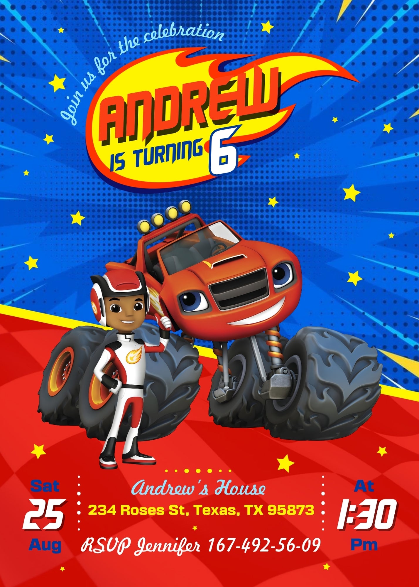 Blaze Monster Machines Trucks customizable invitation template | Share or Print | boy | QI333