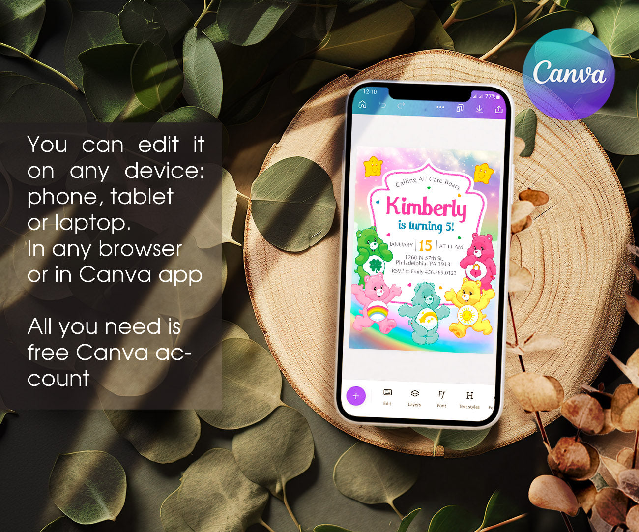 Care Bears customizable invitation template | Share or Print | DV055