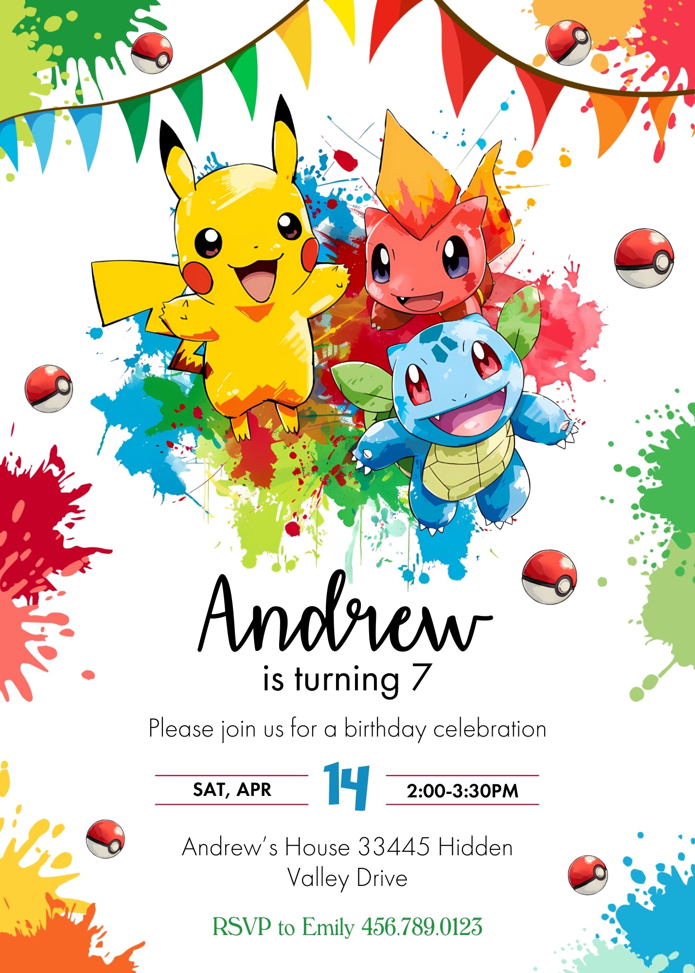 Pokemon Pikachu customizable invitation template | Share or Print | FV988