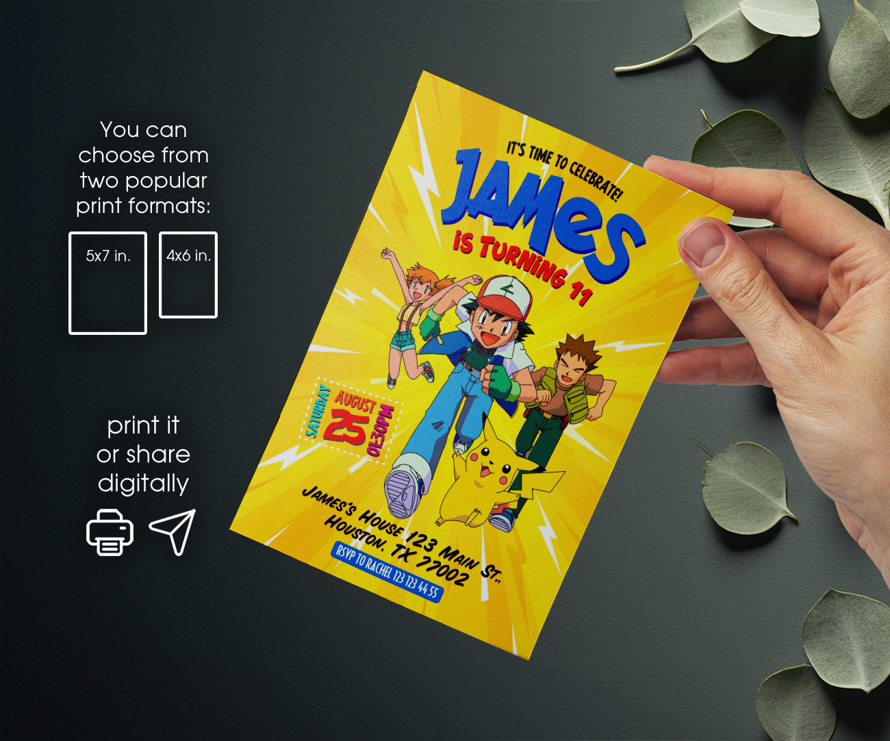 Pokemon Pikachu customizable invitation template | Share or Print | II247