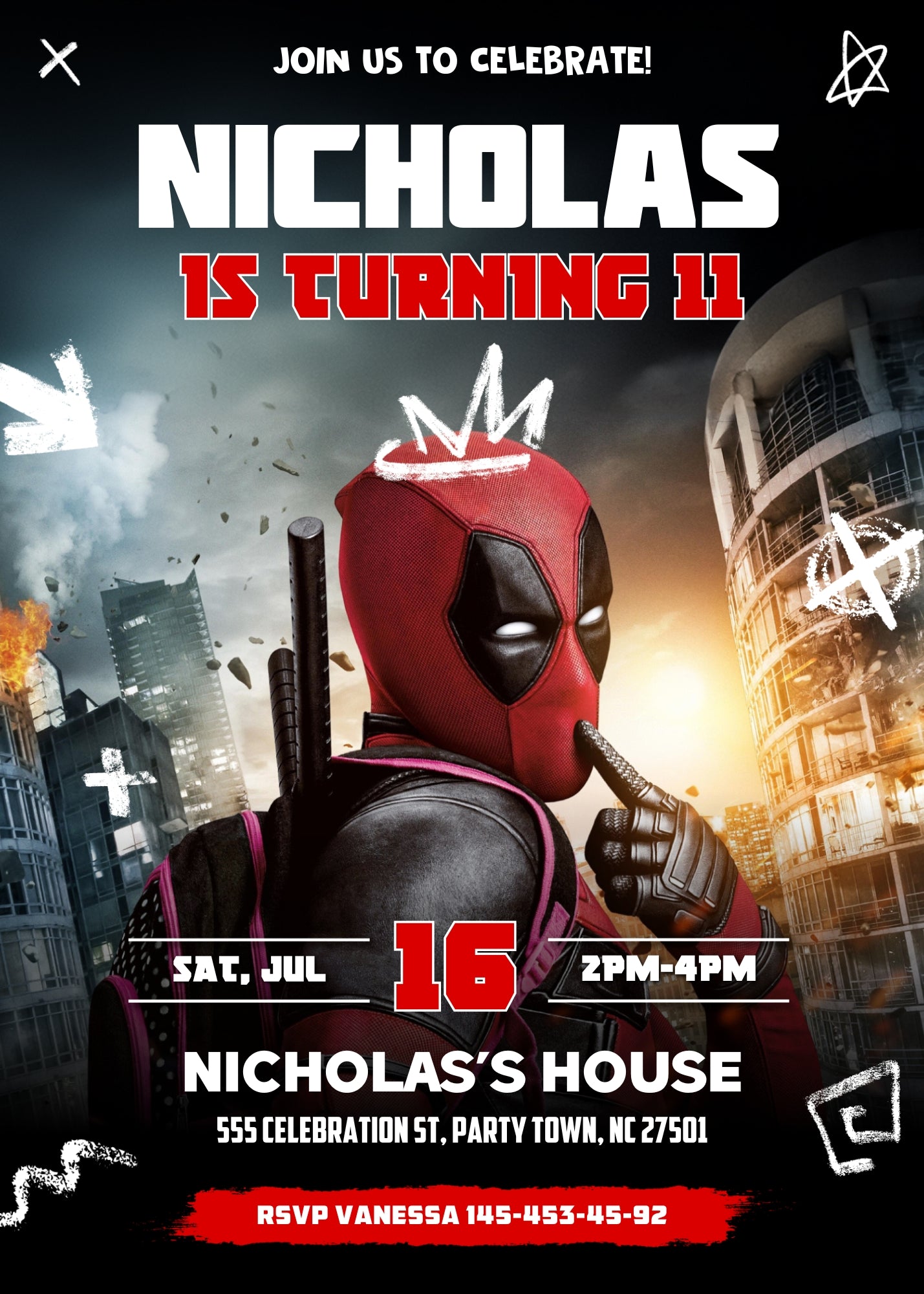 Deadpool Marvel customizable invitation template | Share or Print | boy | XJ237