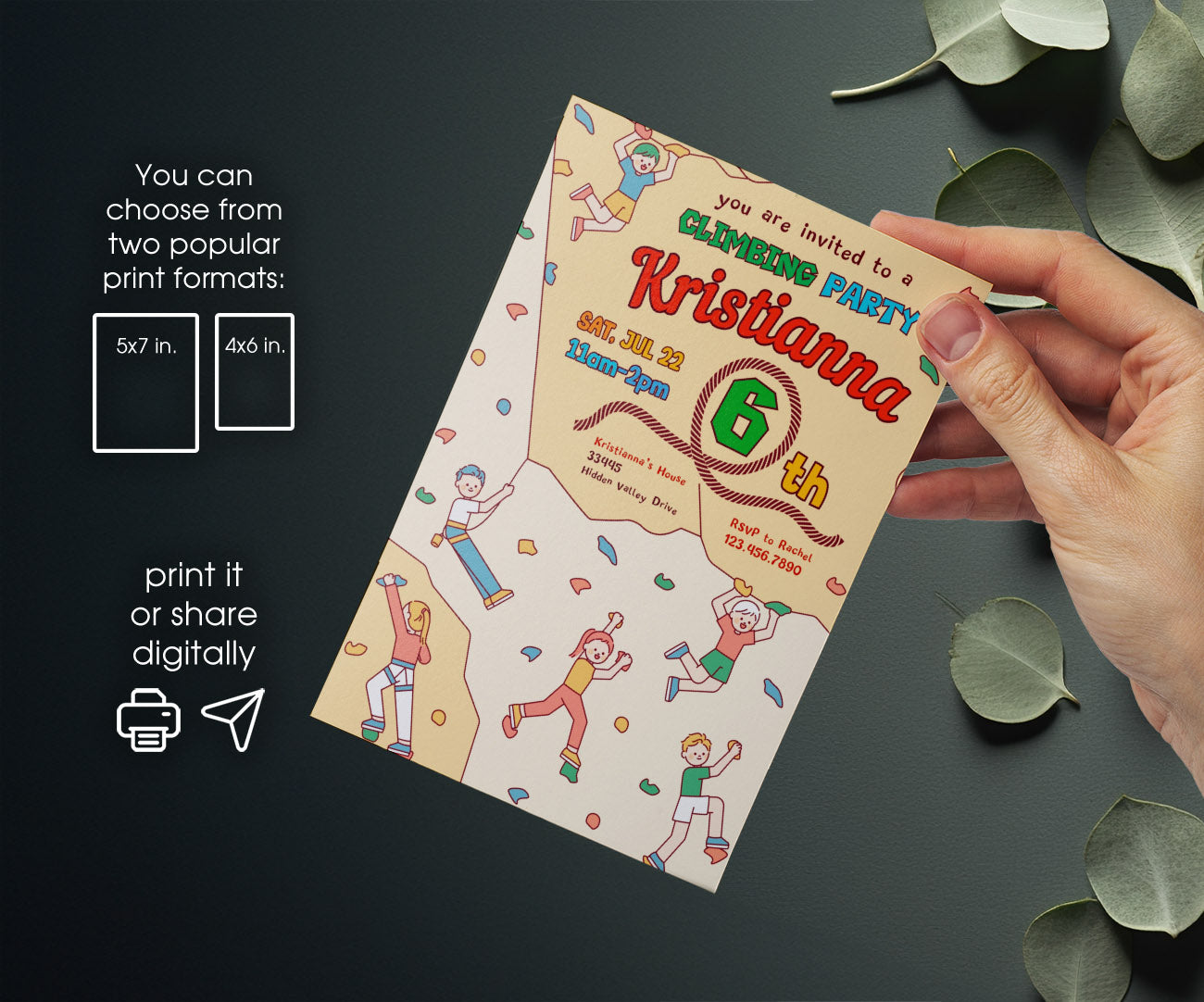 Rock Climbing customizable invitation template | Share or Print | BF852