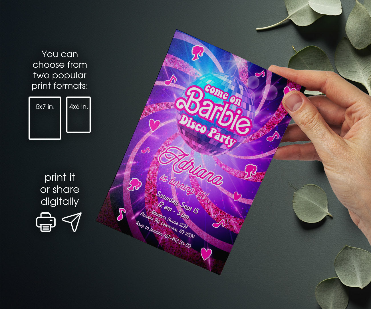 Barbie Disco Pink customizable invitation template | Share or Print | girl | NZ810
