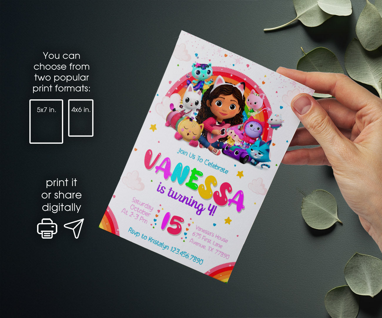 Gabby's Dollhouse Kitten customizable invitation template | Share or Print | girl | NM744