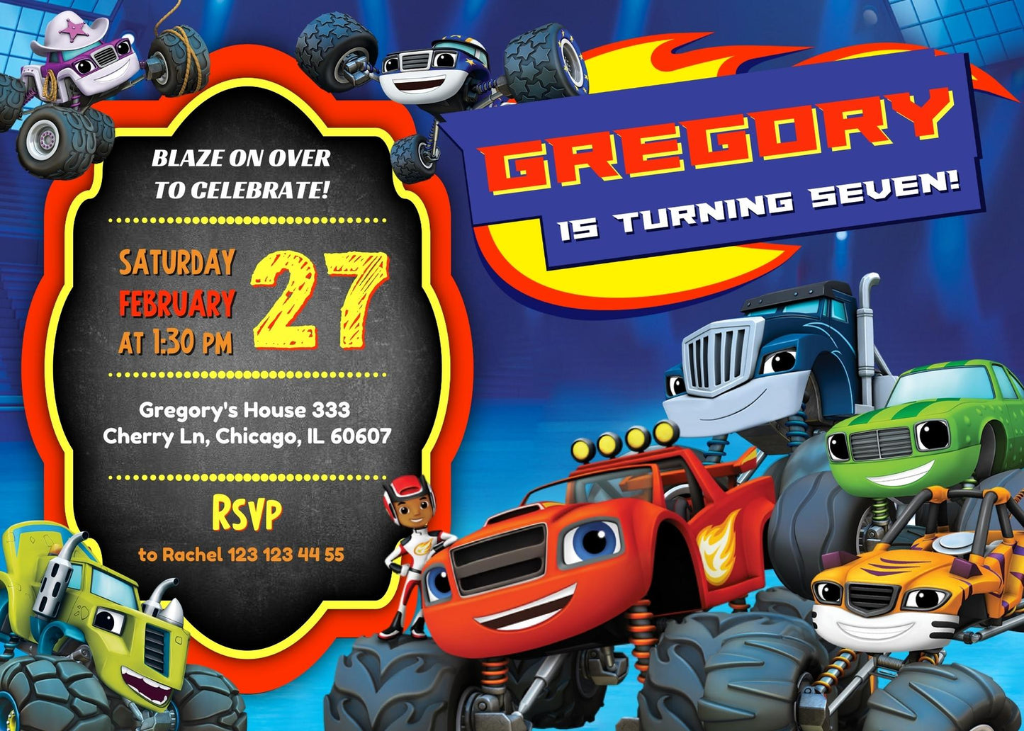 Blaze Monster Machines Trucks customizable invitation template | Share or Print | boy | WP690