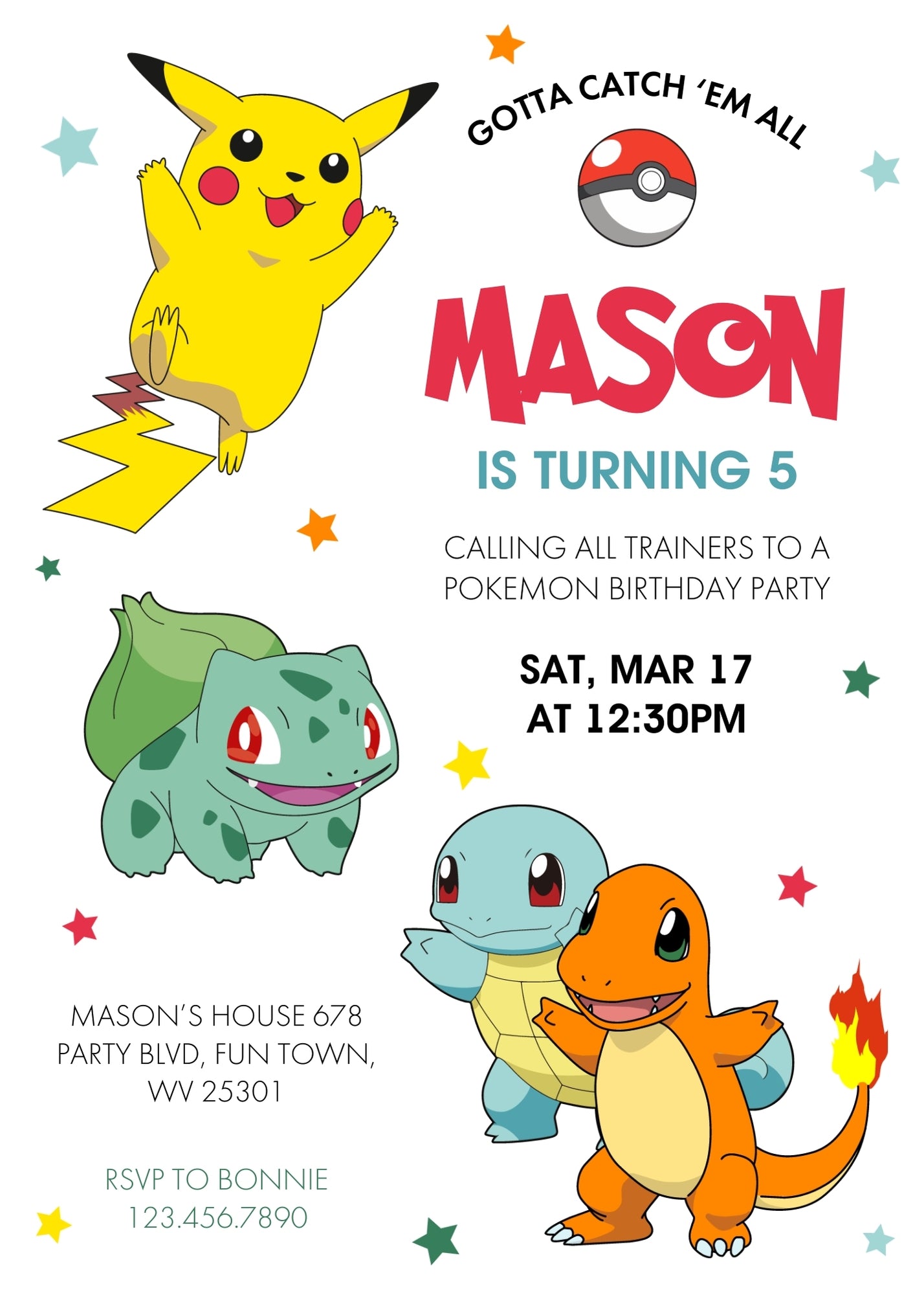 Pokemon Pikachu customizable invitation template | Share or Print | LW625