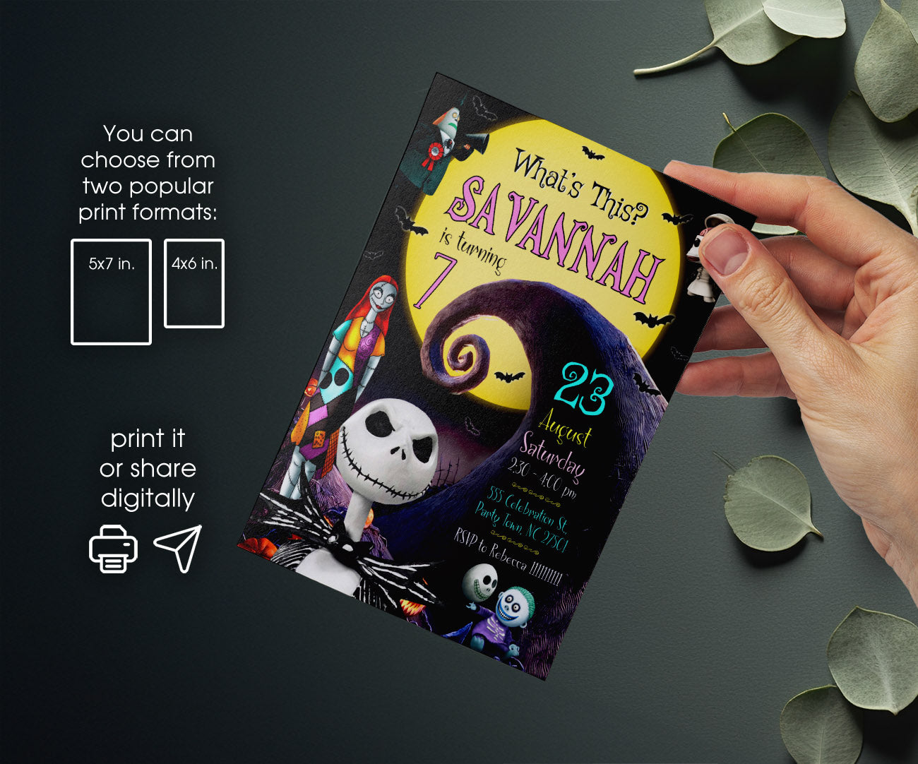 The Nightmare Before Christmas Halloween customizable invitation template | Share or Print | OE968