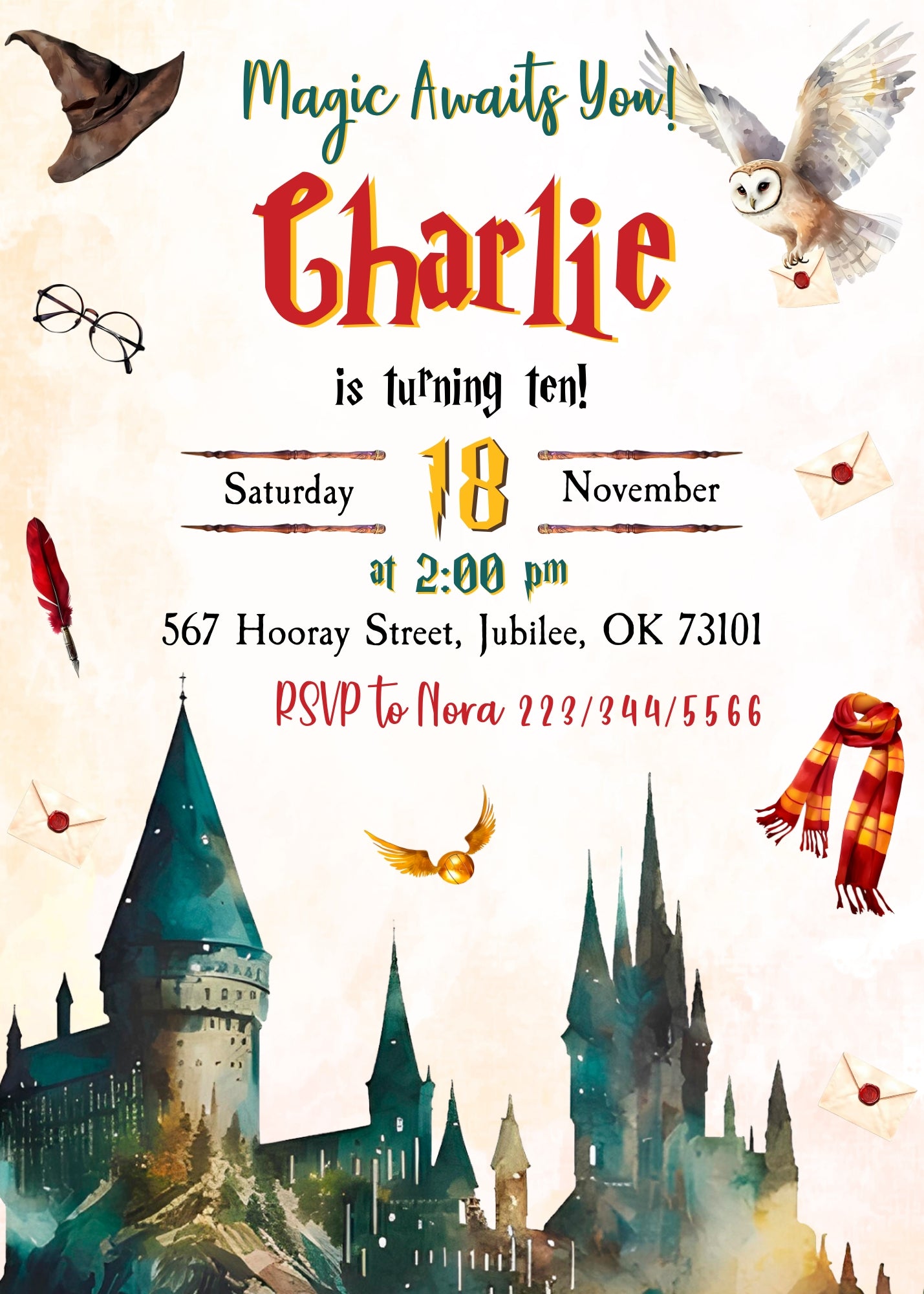 Harry Potter customizable invitation template | Share or Print | CJ139