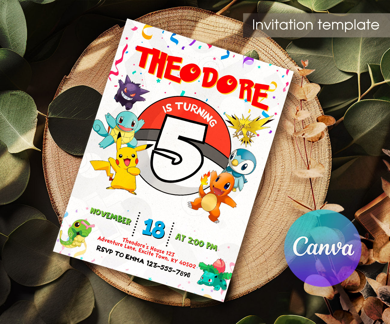 Pokemon Pikachu customizable invitation template | Share or Print | RT549