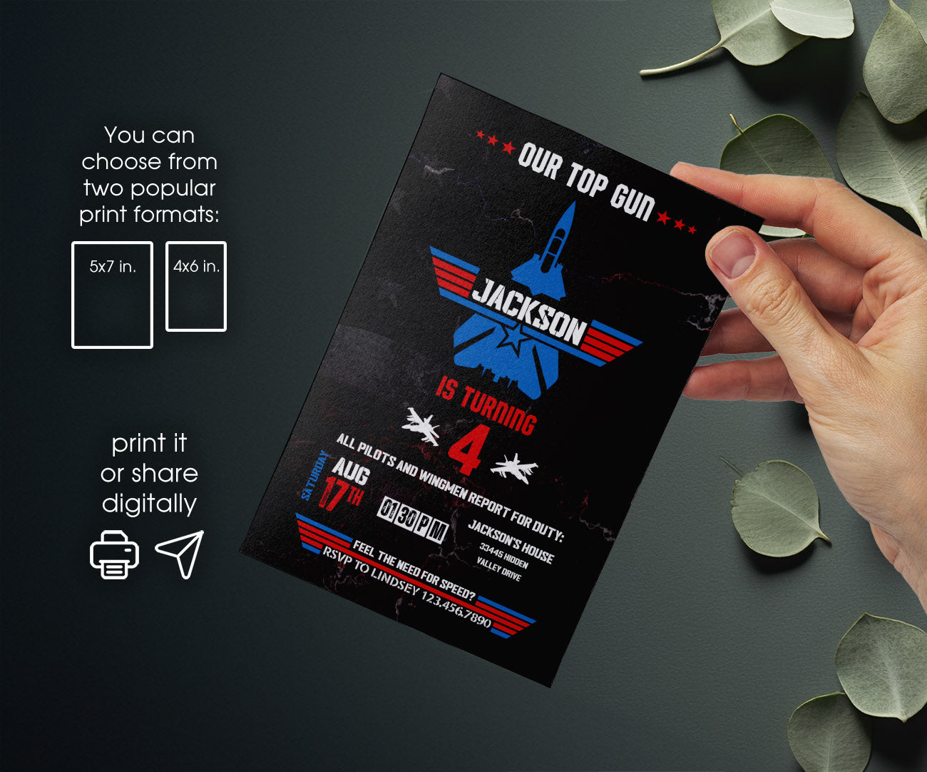 Top Gun Maverick Jet Fighter customizable invitation template | Share or Print | boy | ER822