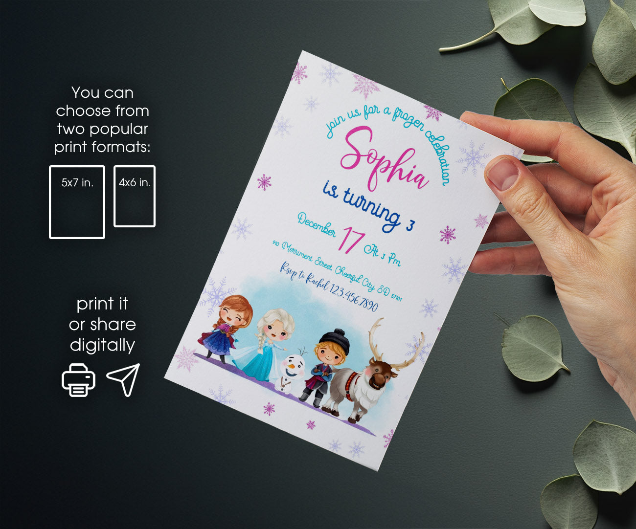 Frozen Elsa customizable invitation template | Share or Print | girl | ZD681