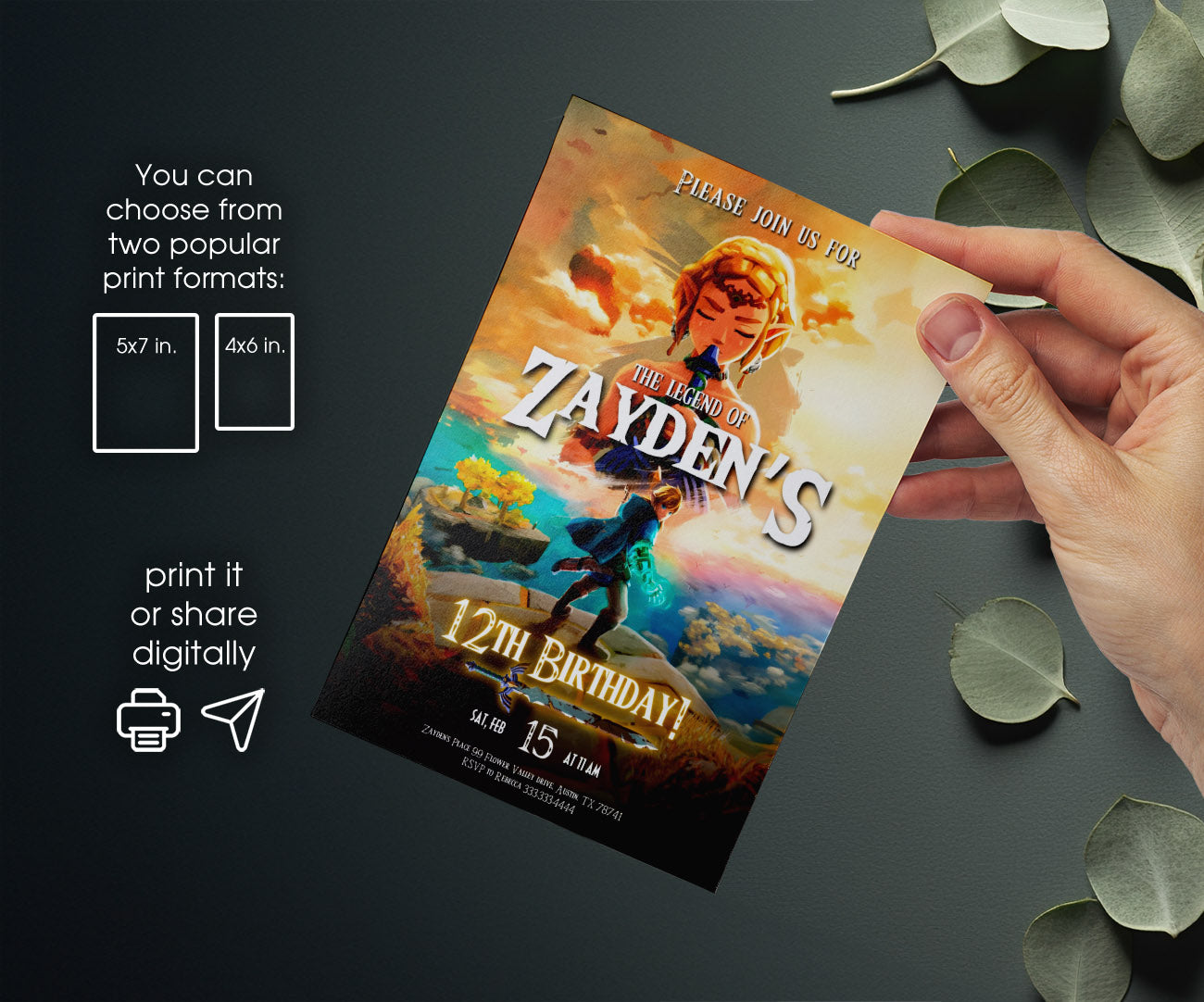 Legend of Zelda Gamer customizable invitation template | Share or Print | KW629