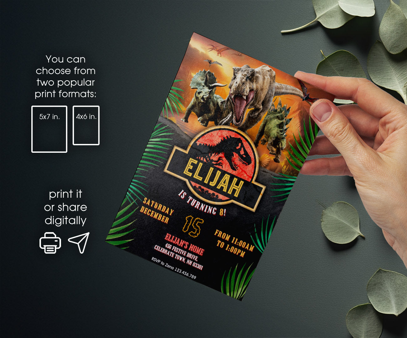 Jurassic Park Dinosaur customizable invitation template | Share or Print | PA389
