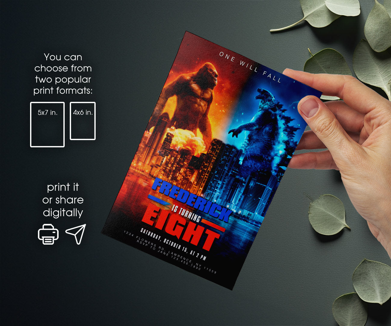 Godzilla X King Kong customizable invitation template | Share or Print | JN253