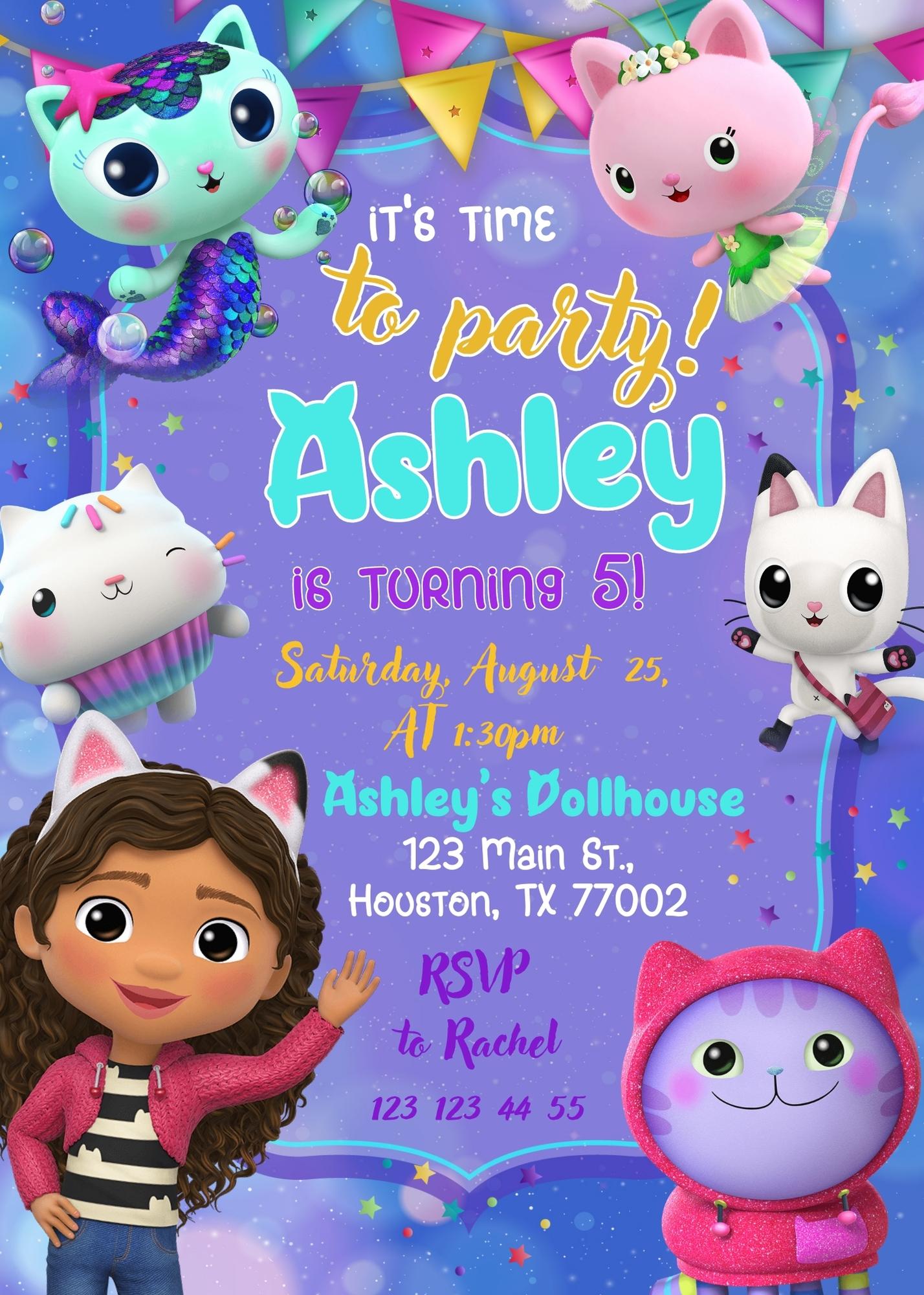 Gabby's Dollhouse Kitten customizable invitation template | Share or Print | girl | GU572