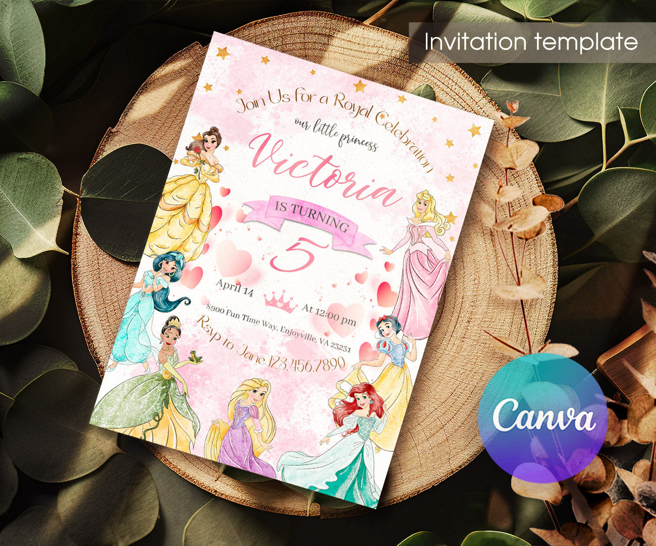 Disney Princess customizable invitation template | Share or Print | girl | BM173