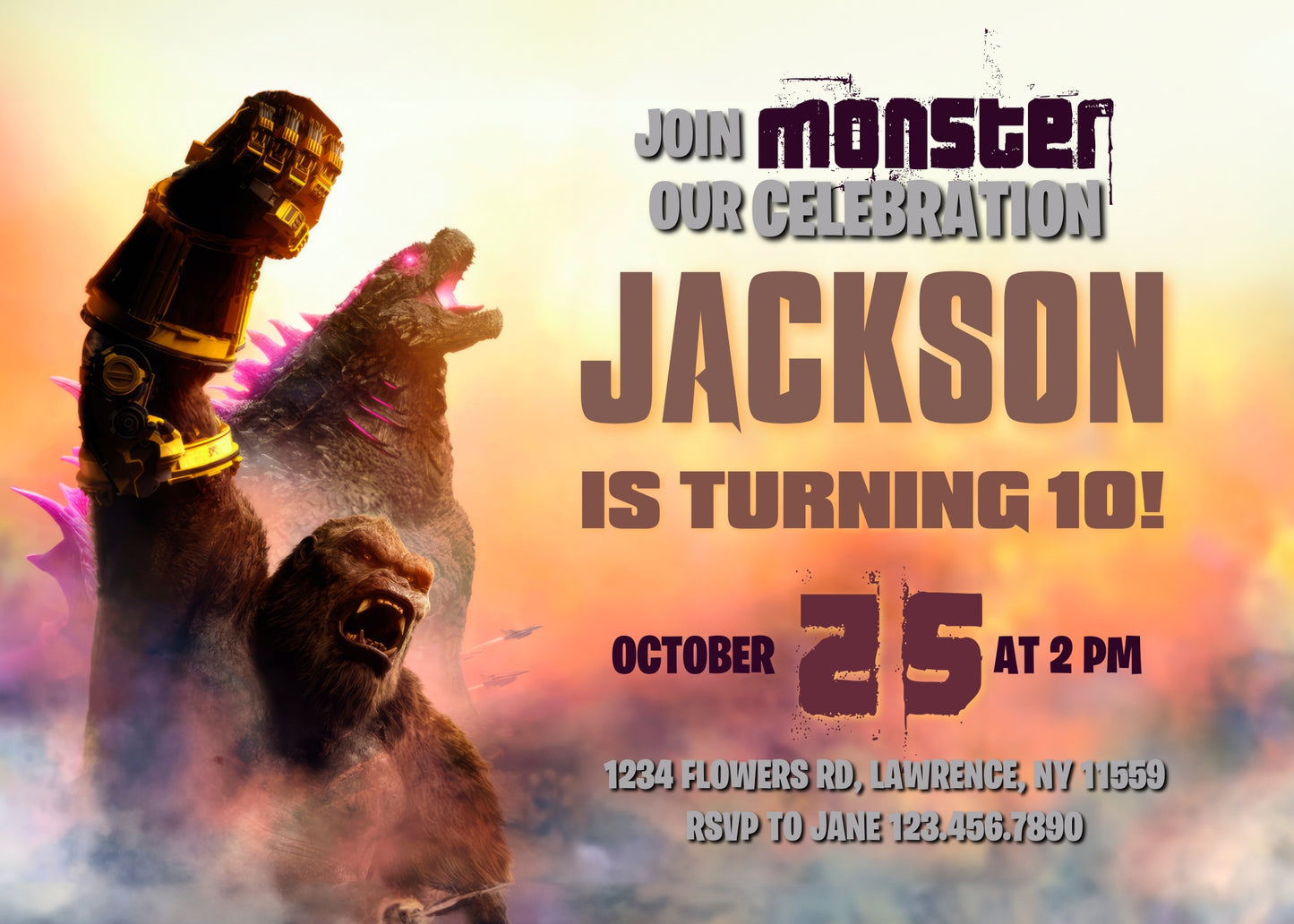 Godzilla X King Kong customizable invitation template | Share or Print | YT353