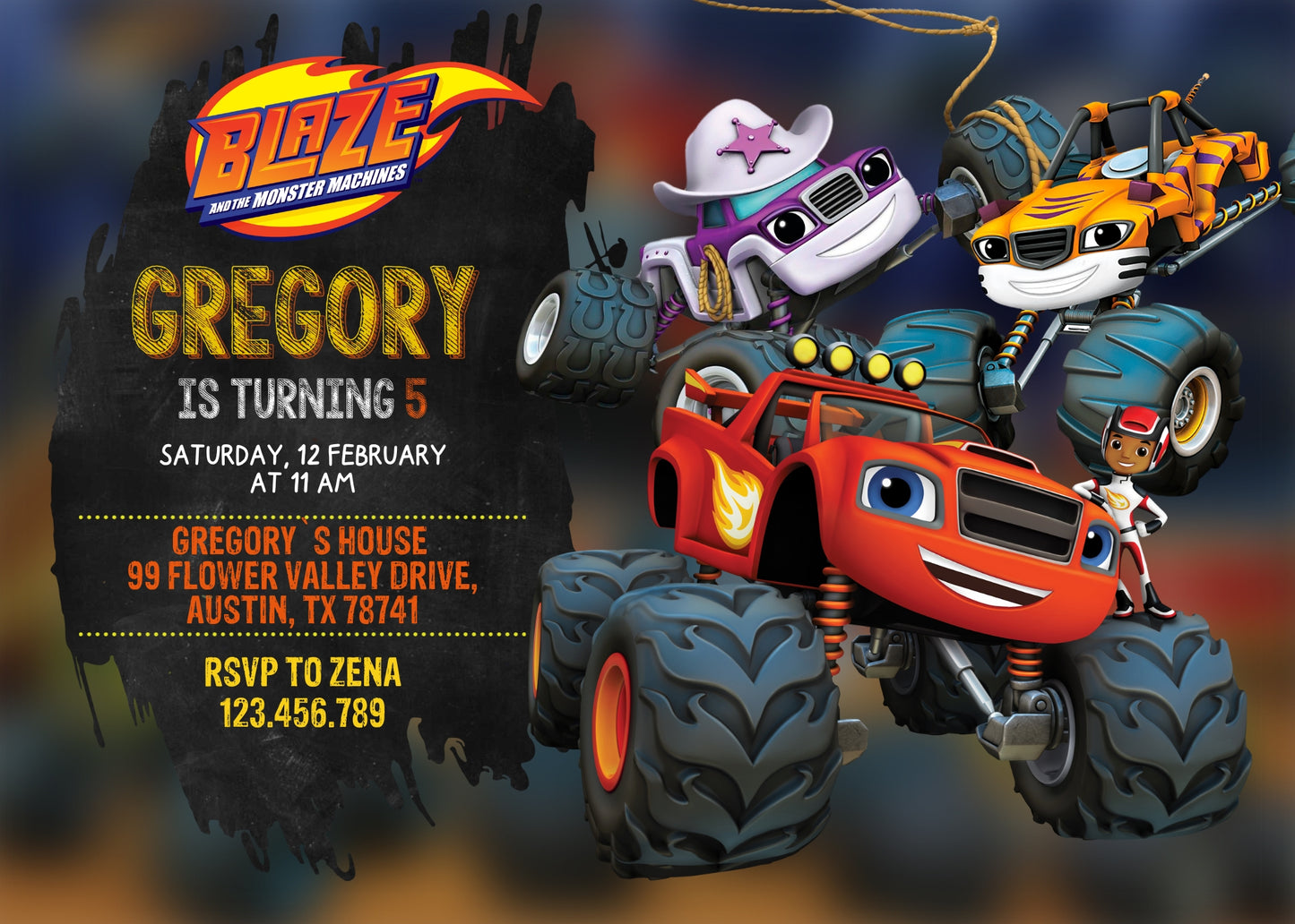 Blaze Monster Machines Trucks customizable invitation template | Share or Print | boy | UM041