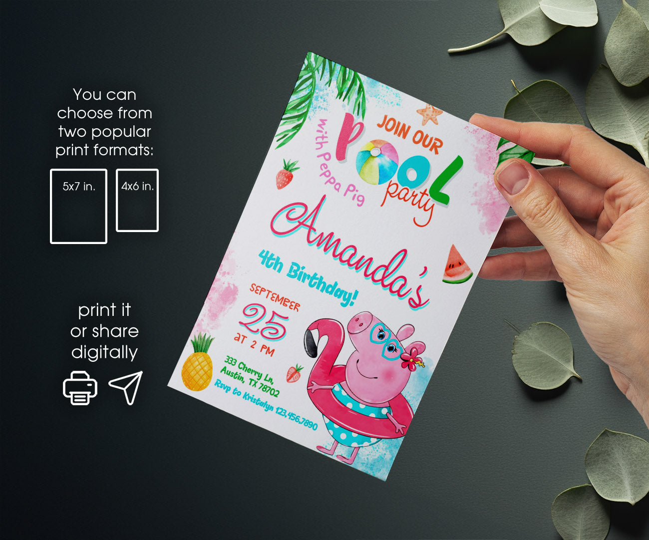 Peppa Pig customizable invitation template | Share or Print | girl | UP294