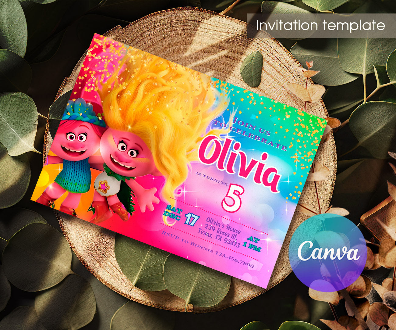 Trolls Poppy customizable invitation template | Share or Print | AW434