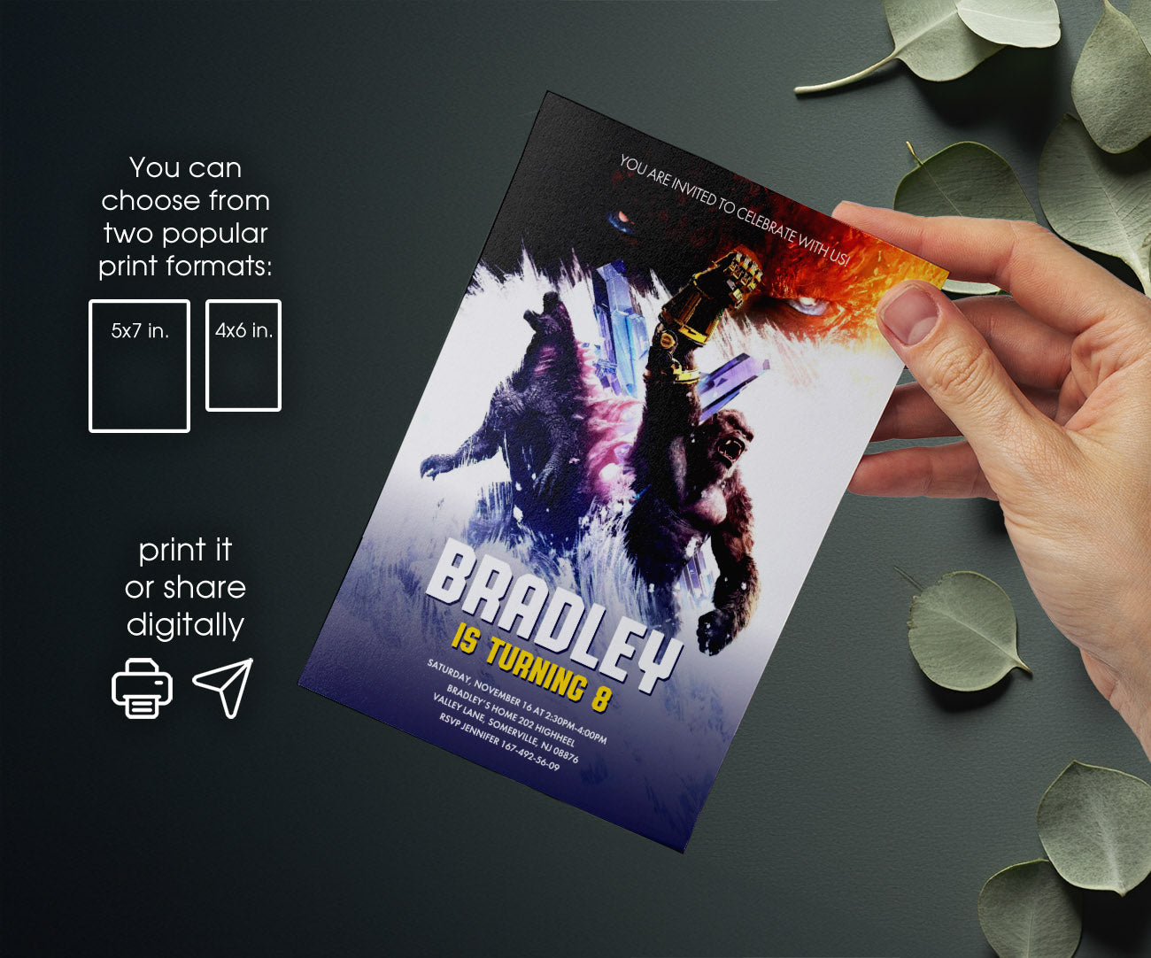 Godzilla X King Kong customizable invitation template | Share or Print | NP819