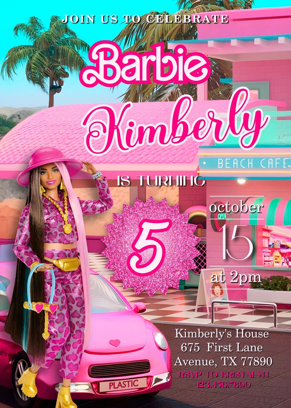Barbie Pink customizable invitation template | Share or Print | girl | IM212