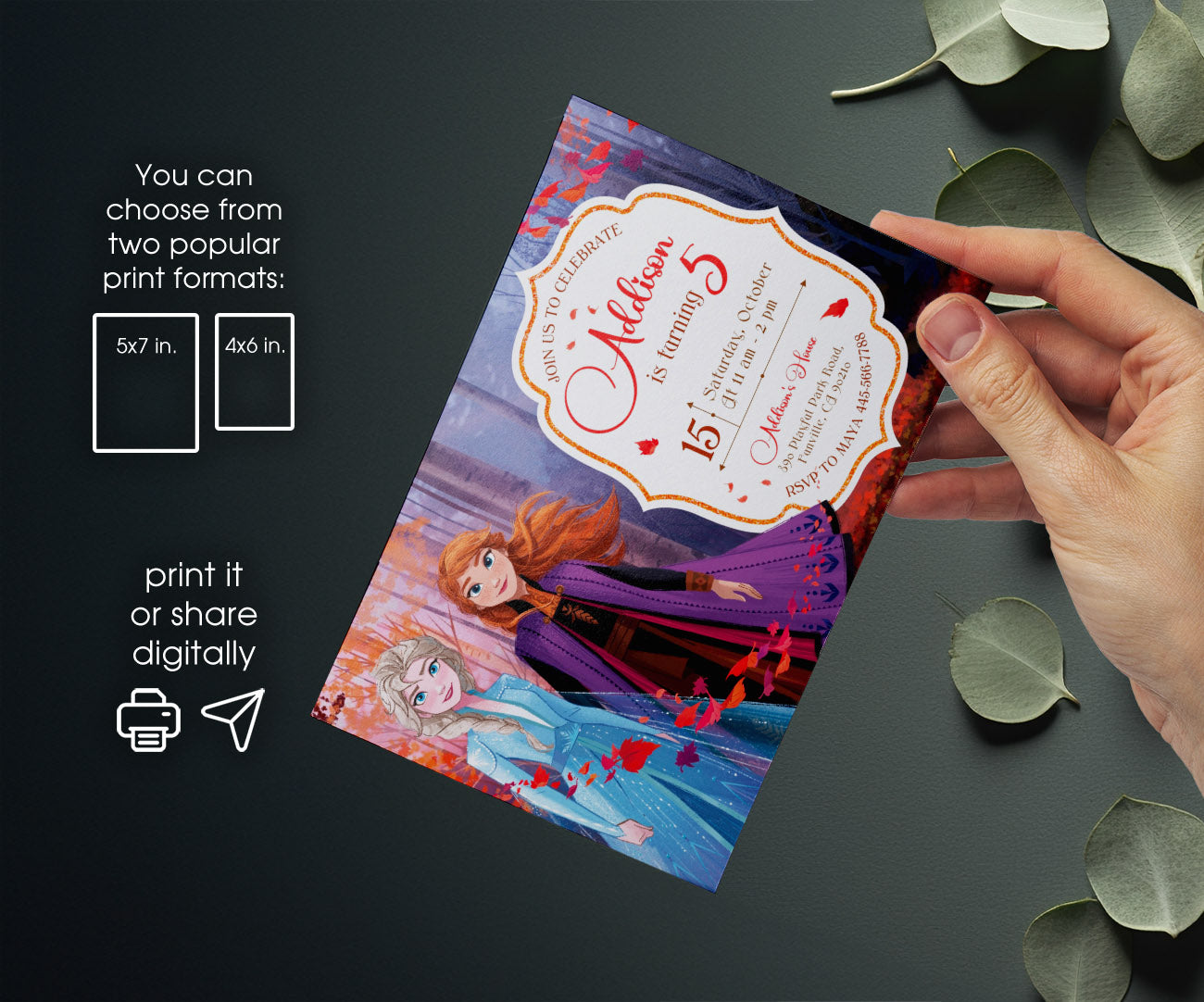 Frozen Elsa customizable invitation template | Share or Print | girl | EK370