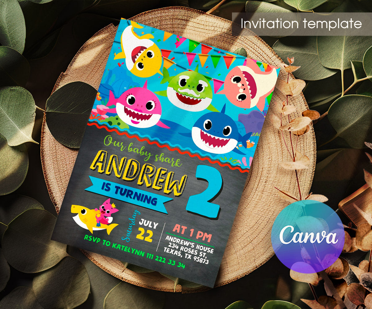 Baby Shark customizable invitation template | Share or Print | AQ873
