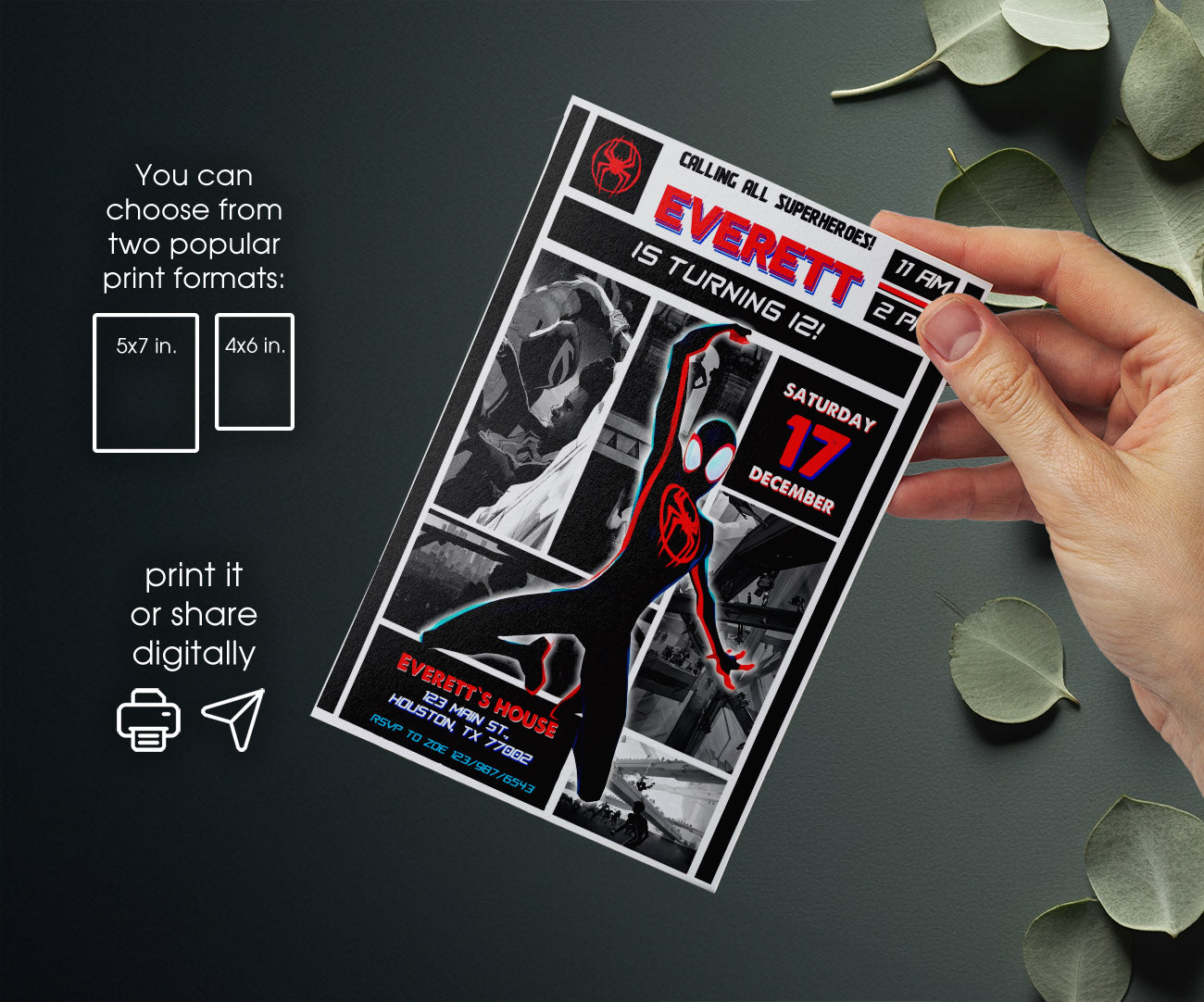 Spider Man Across the Spider-Verse customizable invitation template | Share or Print | boy | RT948