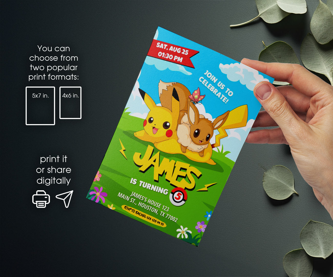Pokemon Pikachu customizable invitation template | Share or Print | CP568
