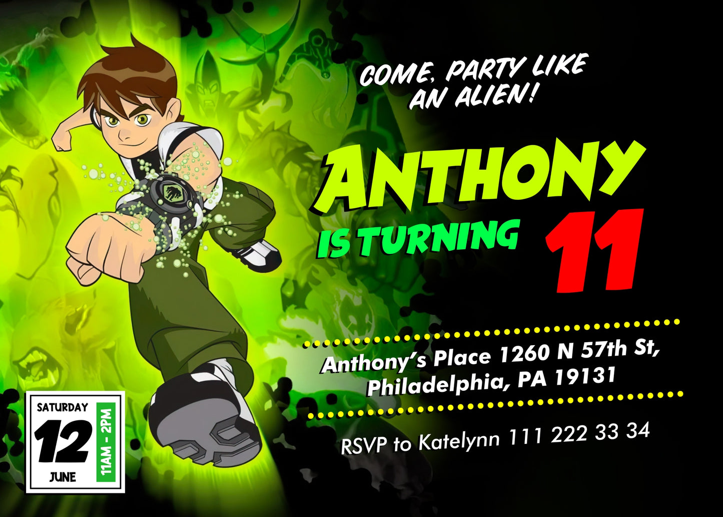 Ben 10 Alien Force customizable invitation template | Share or Print | boy | HF446