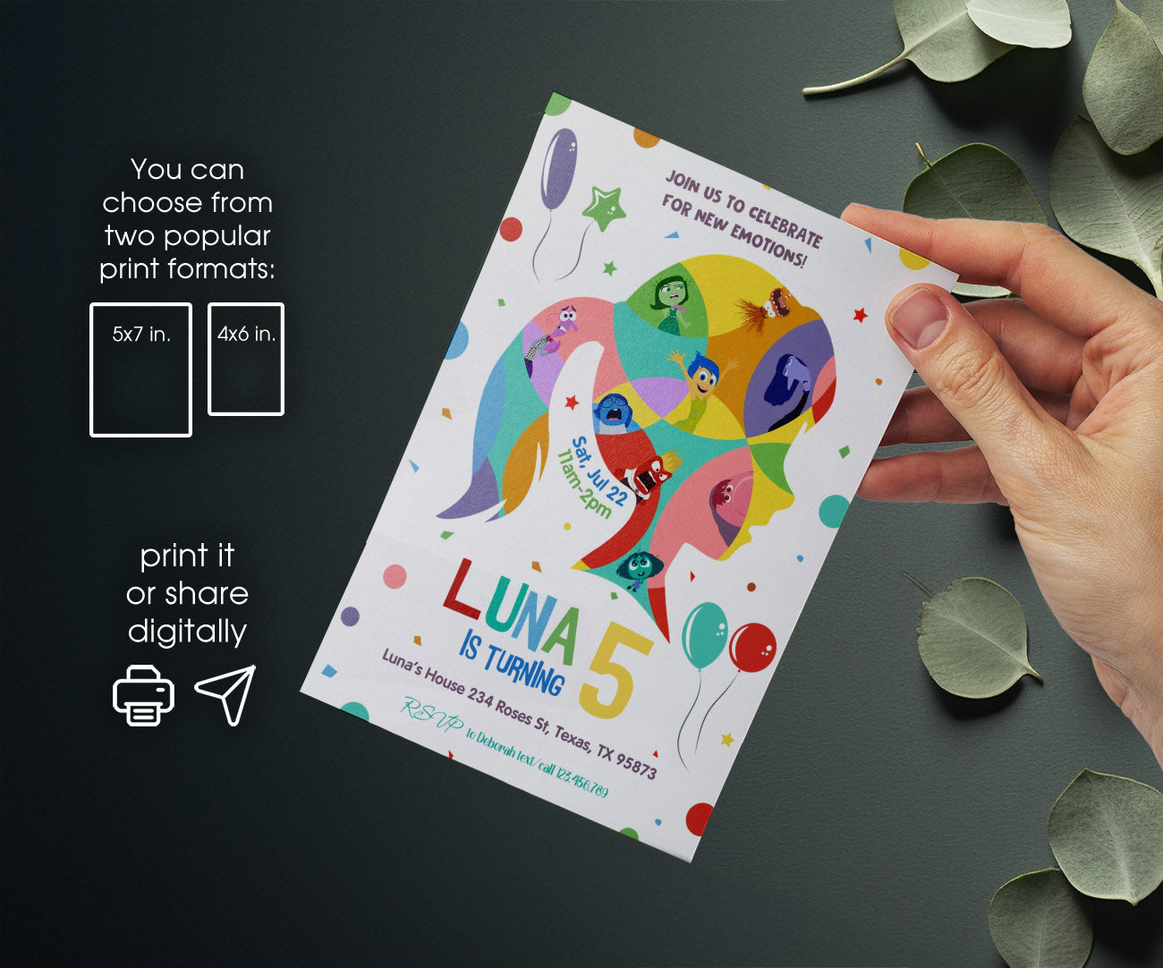 Inside Out 2 customizable invitation template | Share or Print | VM277