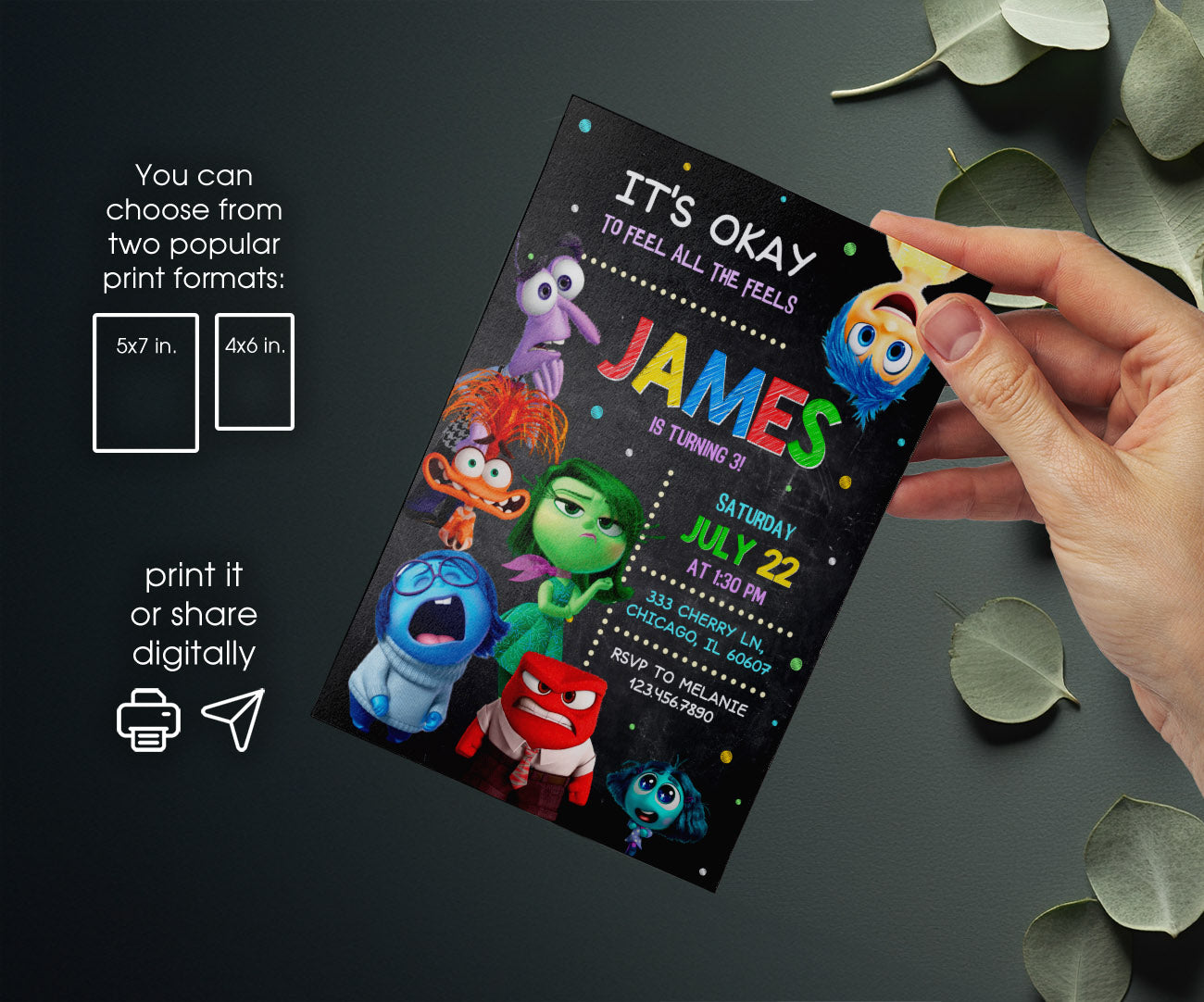 Inside Out 2 customizable invitation template | Share or Print | PR731