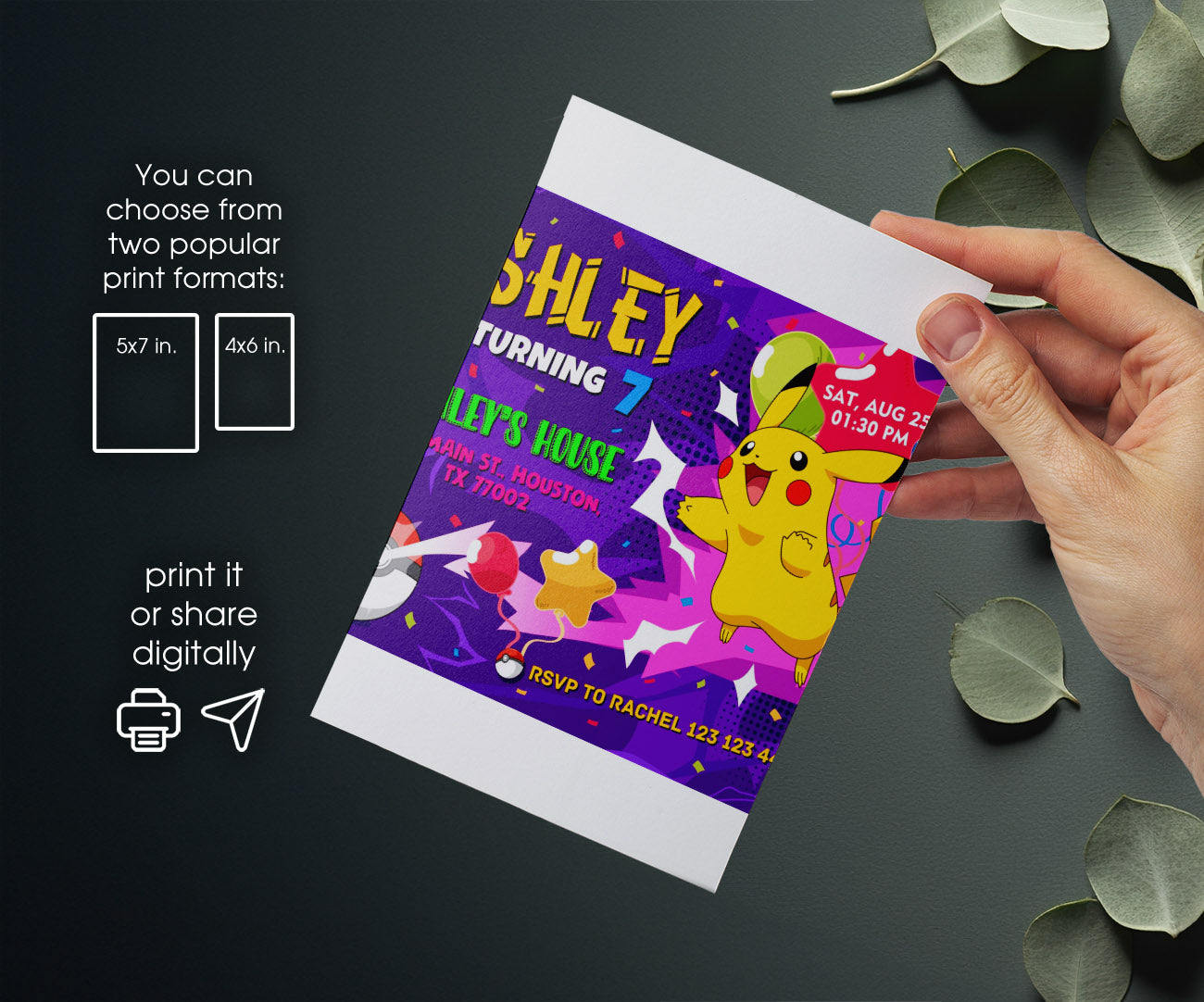 Pokemon Pikachu customizable invitation template | Share or Print | RQ902
