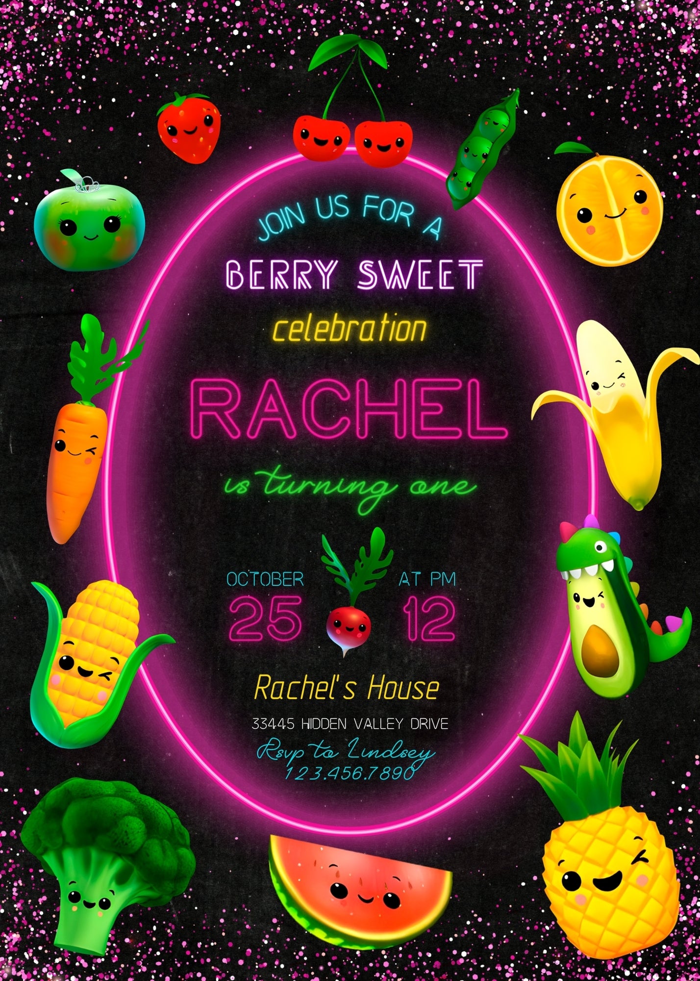 Hey Bear Sensory Dancing Fruits customizable invitation template | Share or Print | AI990