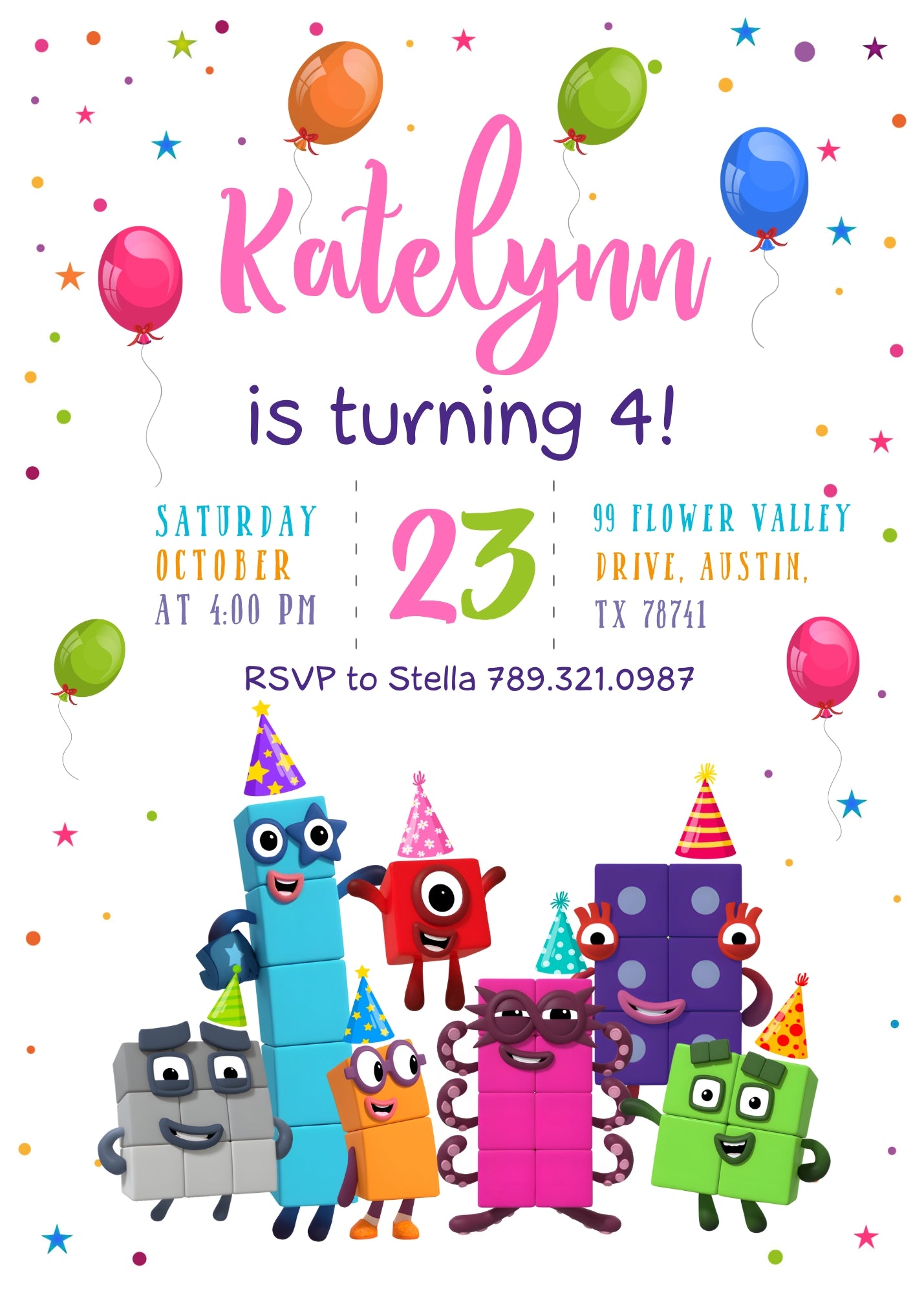 Numberblocks customizable invitation template | Share or Print | UI174