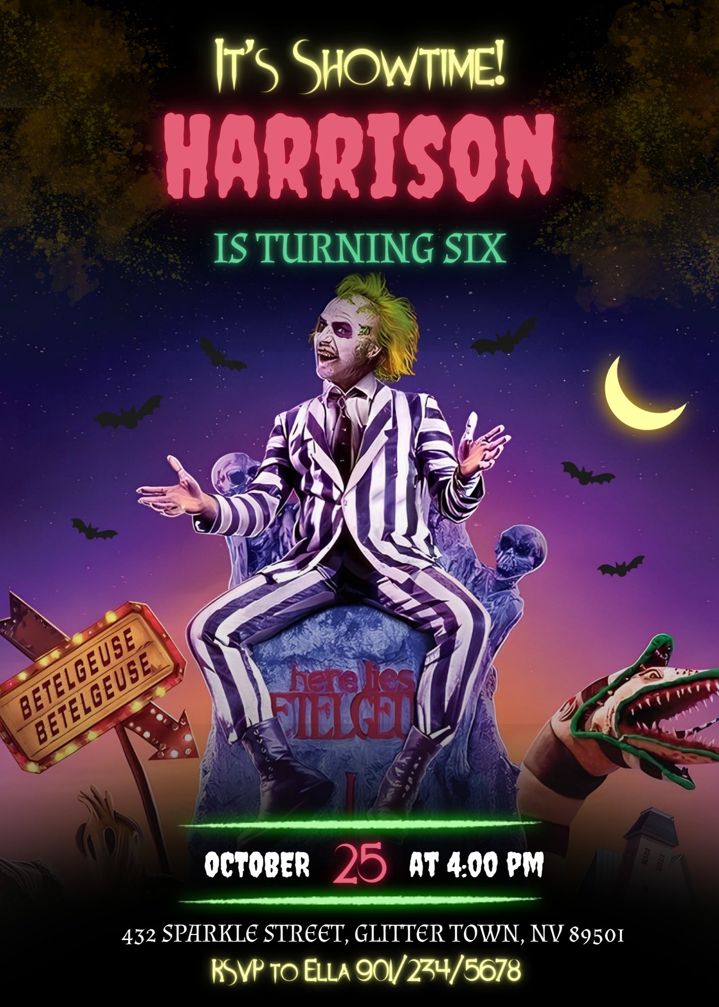 Beetlejuice Halloween customizable invitation template | Share or Print | BT318