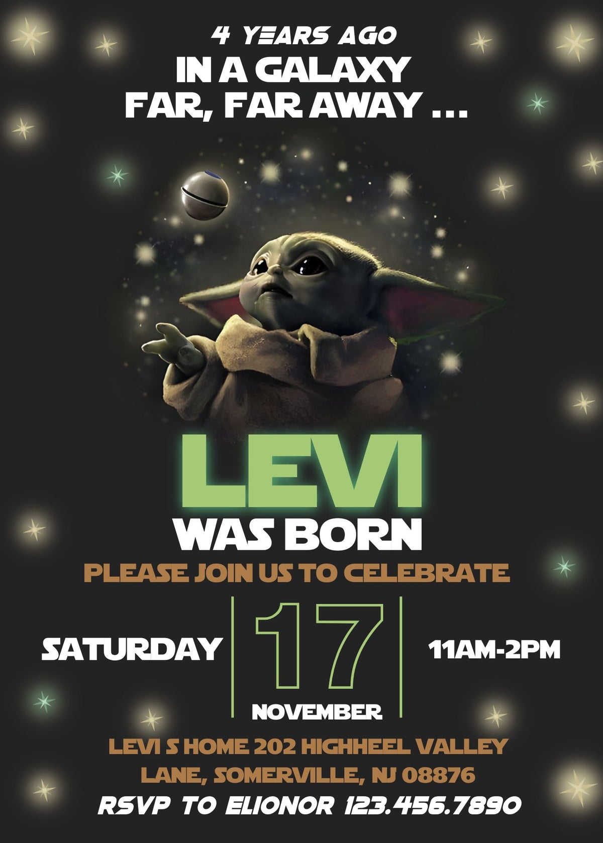 Baby Yoda Grogu Star Wars Mandalorian customizable invitation template | Share or Print | boy | AB784