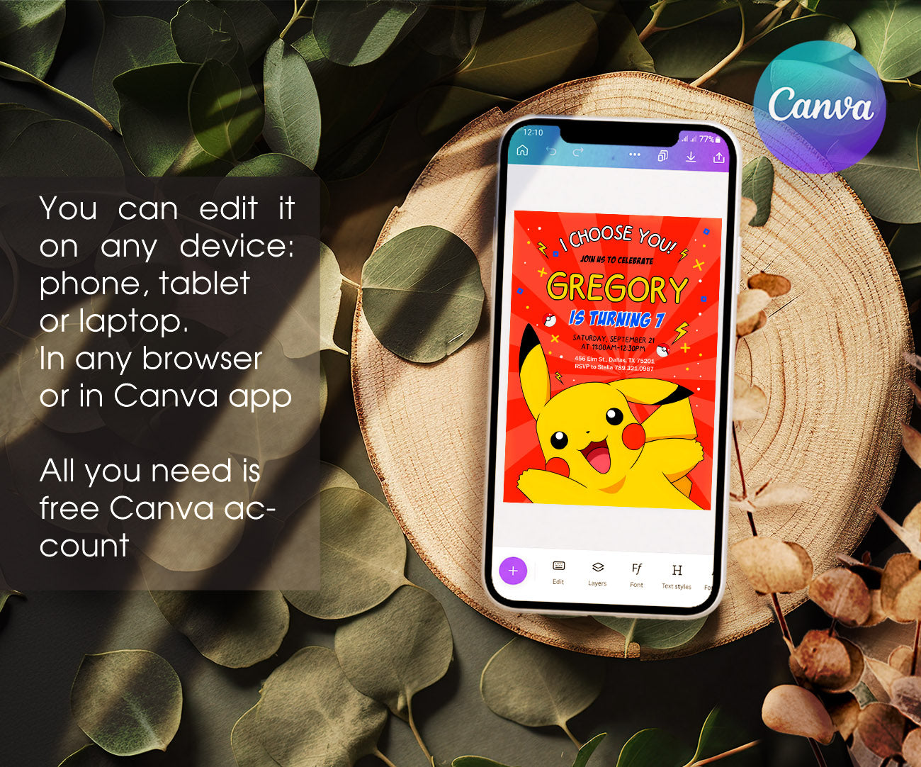Pokemon Pikachu customizable invitation template | Share or Print | GZ522