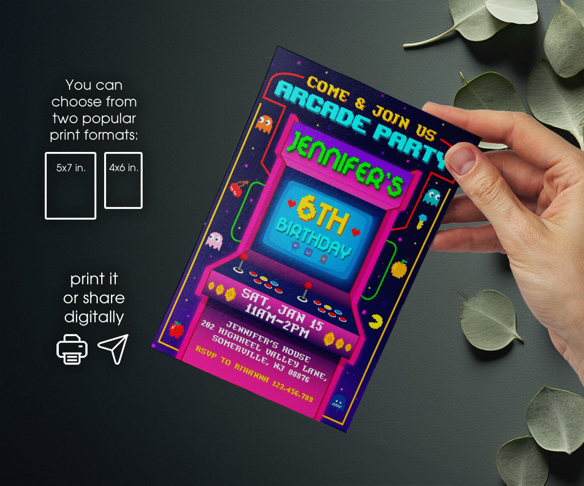 Arcade Gamer customizable invitation template | Share or Print | DW203