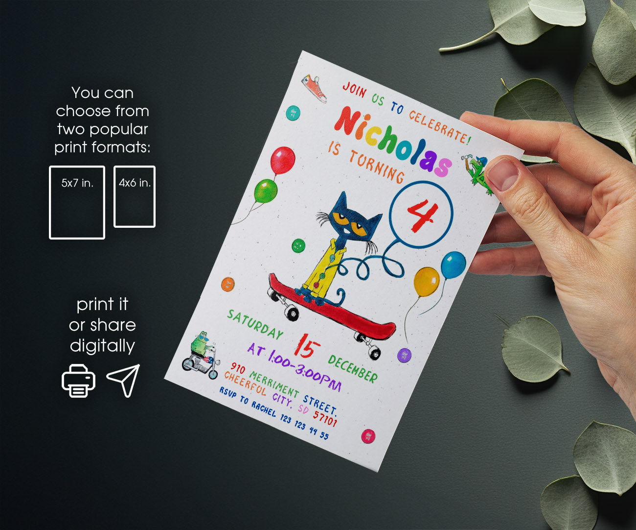 Pete the Cat customizable invitation template | Share or Print | PM090