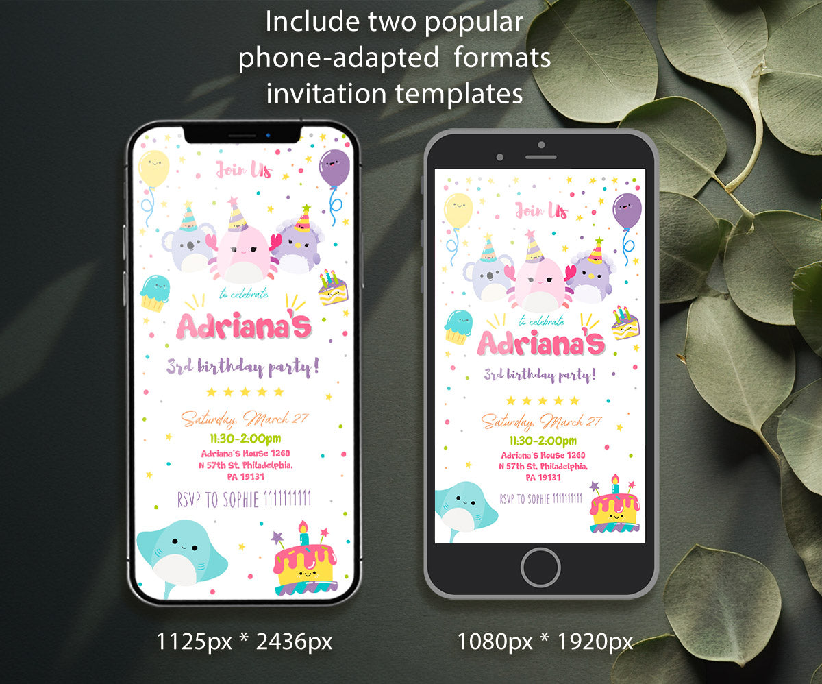 Squishmallows customizable invitation template | Share or Print | NT037