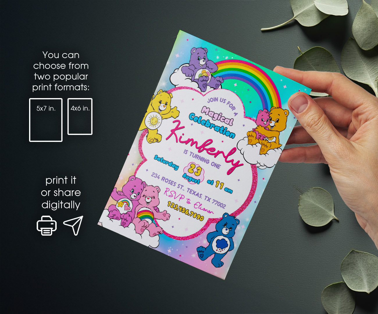 Care Bears customizable invitation template | Share or Print | XA228