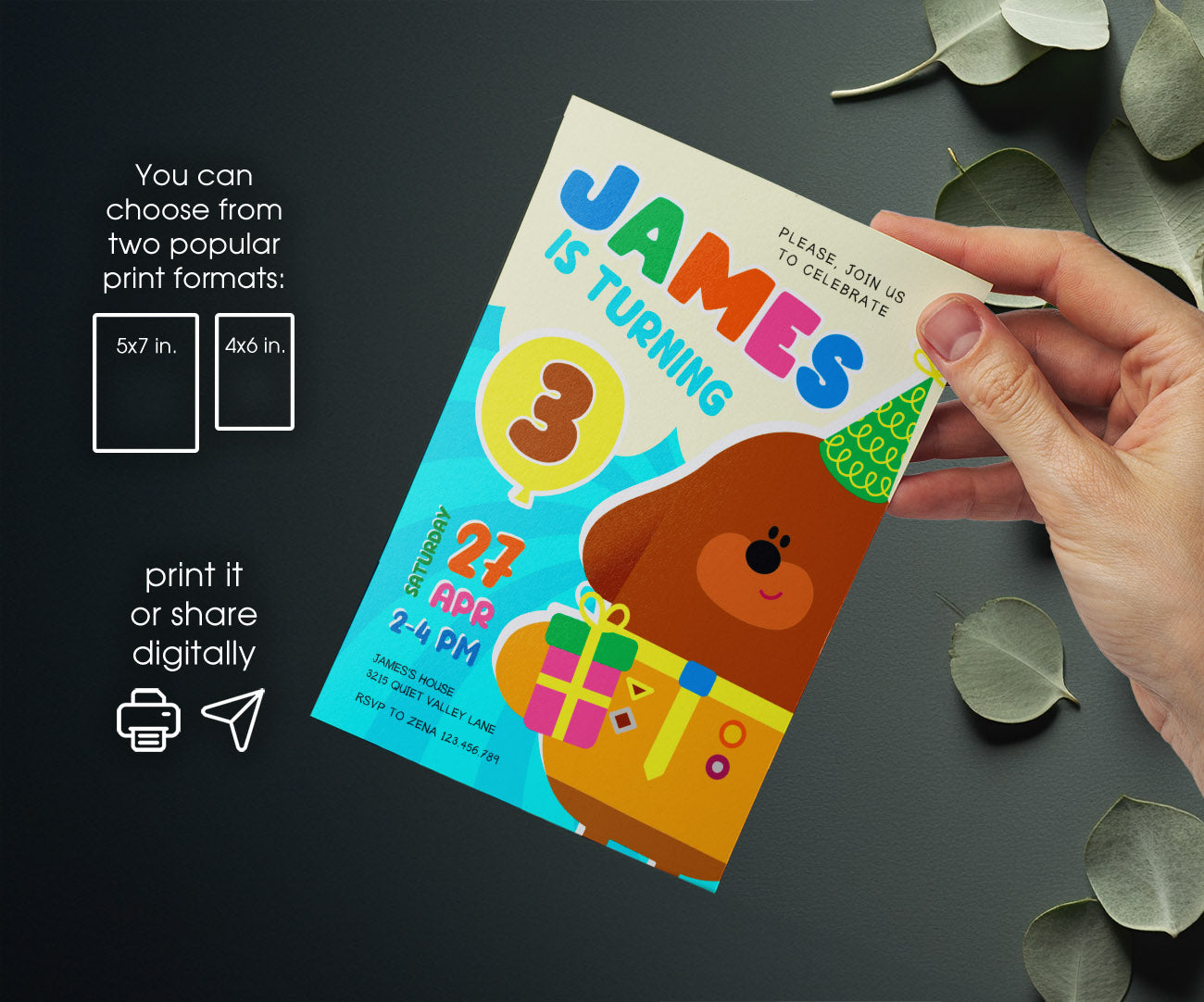 Hey Duggee customizable invitation template | Share or Print | LJ824